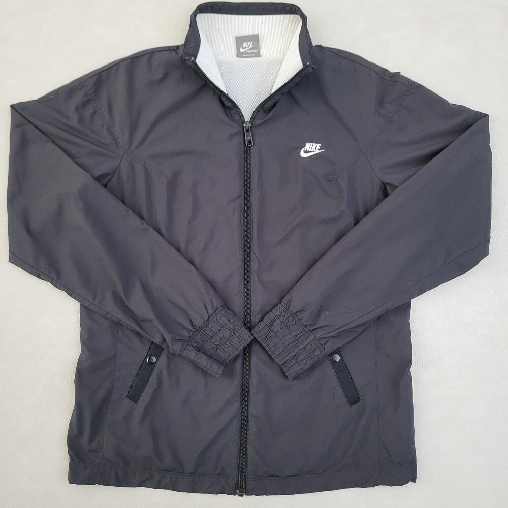 Y2k Nike Womens Jacket M 8-10 Black Polyester Full Zip Windbreaker Packable